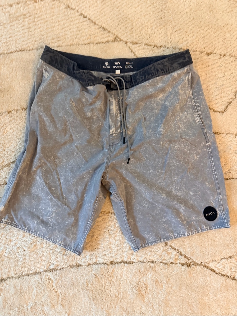 RVCA Men's Washed Gray Swim Board Shorts with Black Waistband